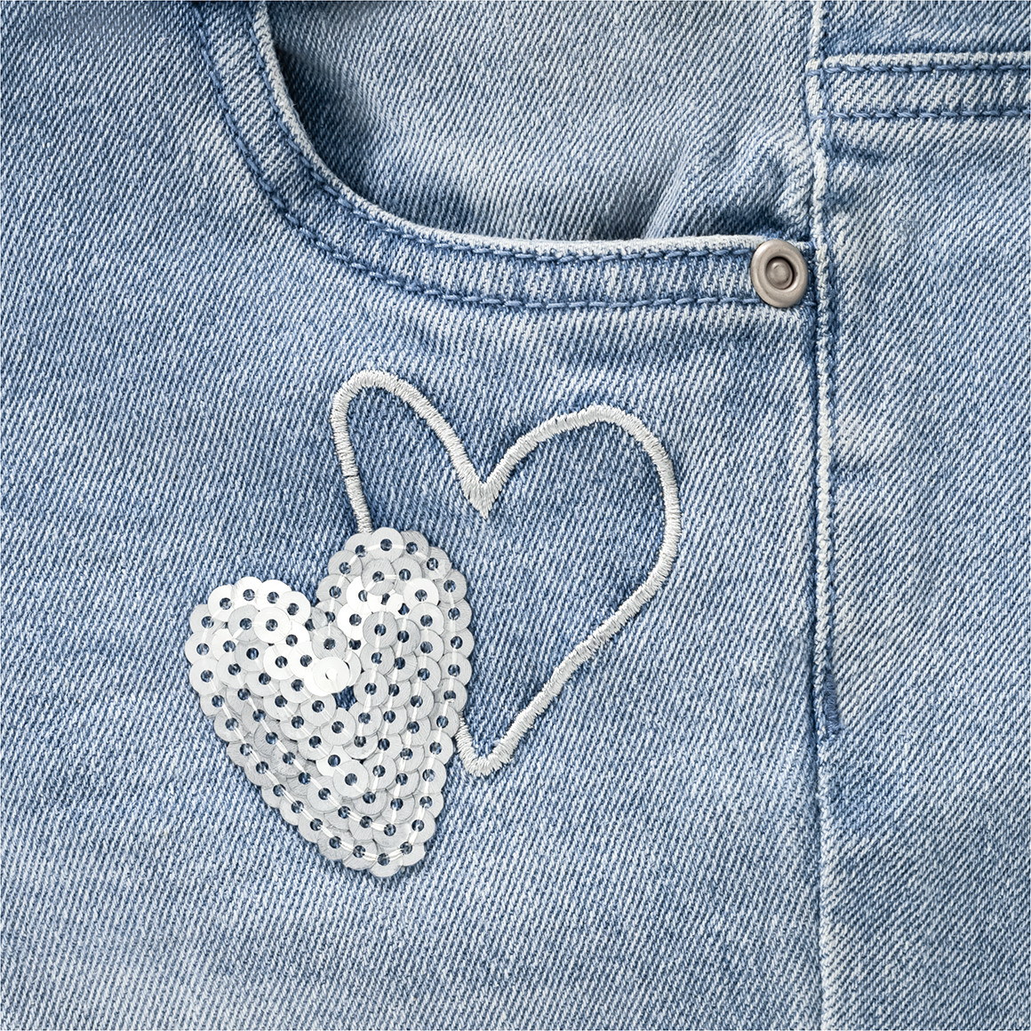 Mädchen Skinny-Jeans mit Herz-Stickerei hellblau