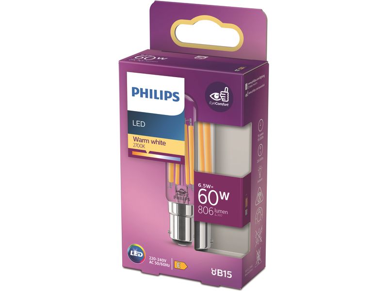 Philips LED T20 l Stablampe, B15, Klar, Warmweiss, 60W Ersa Warmweisses LED-Leuchtmittel T20 l mit klarem Glas
