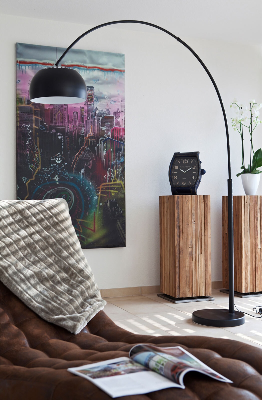 Retrofit Bogenlampe schwarz /Marmor schwarz