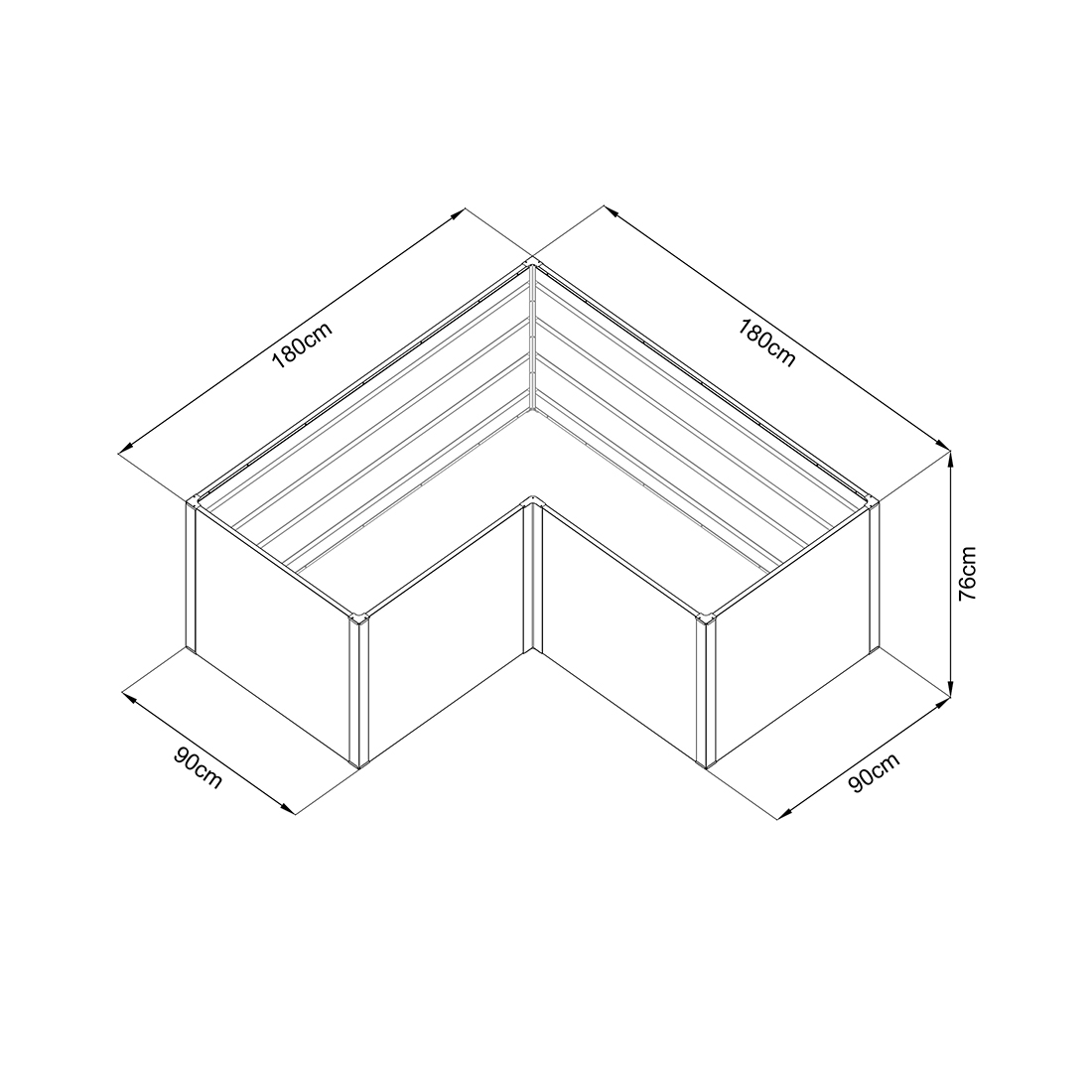 floraworld Twin-Wall Gartenbeet 90° Eck-Form 180x180x90x76cm