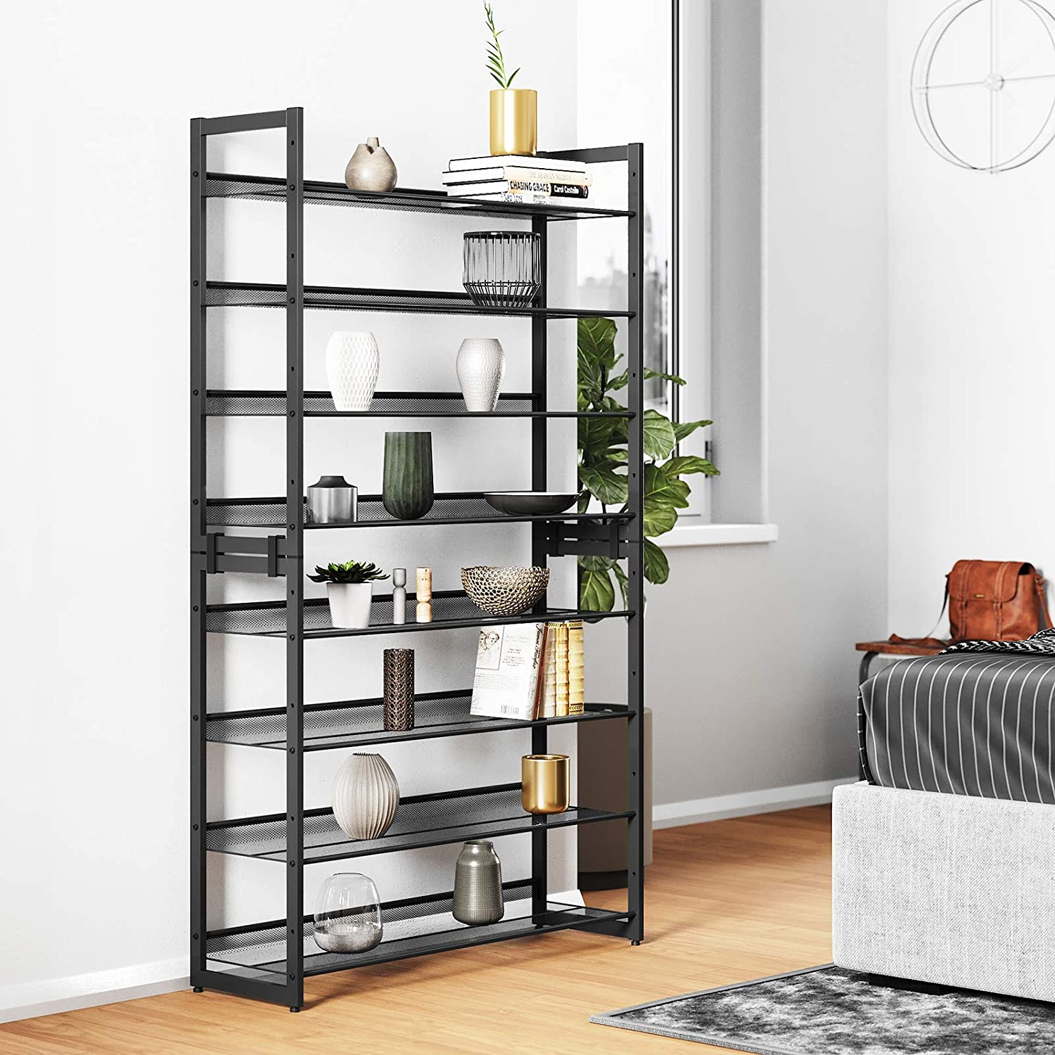 Schoenenrek 2 x (stapelbaar) met 4 niveaus Indusign Zwart