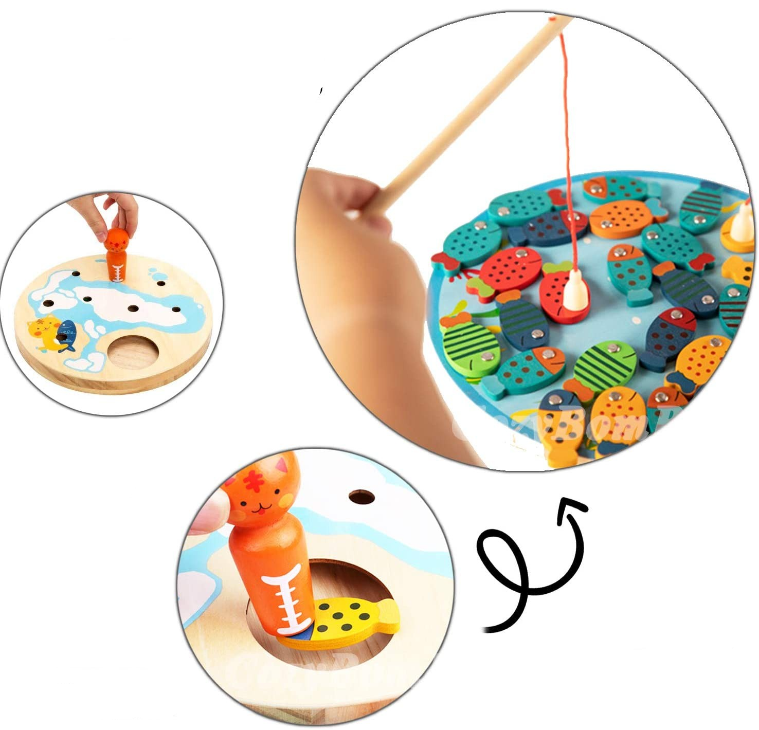 (30-tlg. Set) Magnetisches Holz Kinder Spielzeug Fische mit Buchstaben Angeln Lernspiel - Bunt