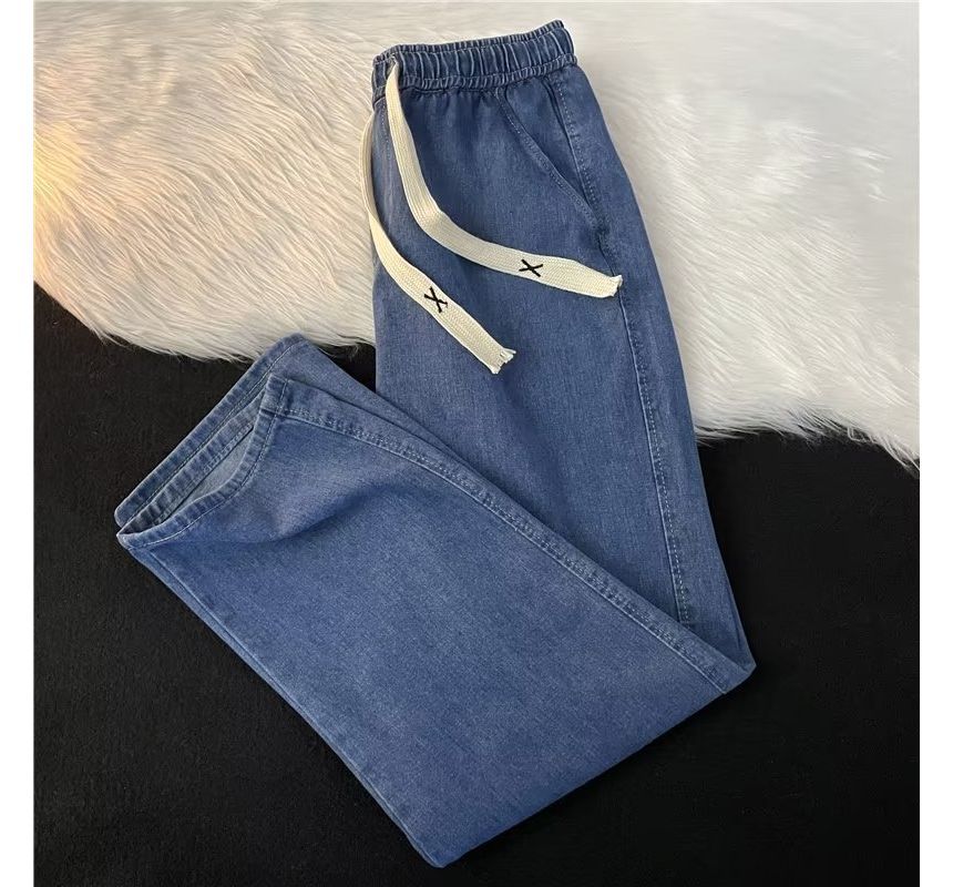 Plummie - Gewassen wijde jeans met trekkoordtaille