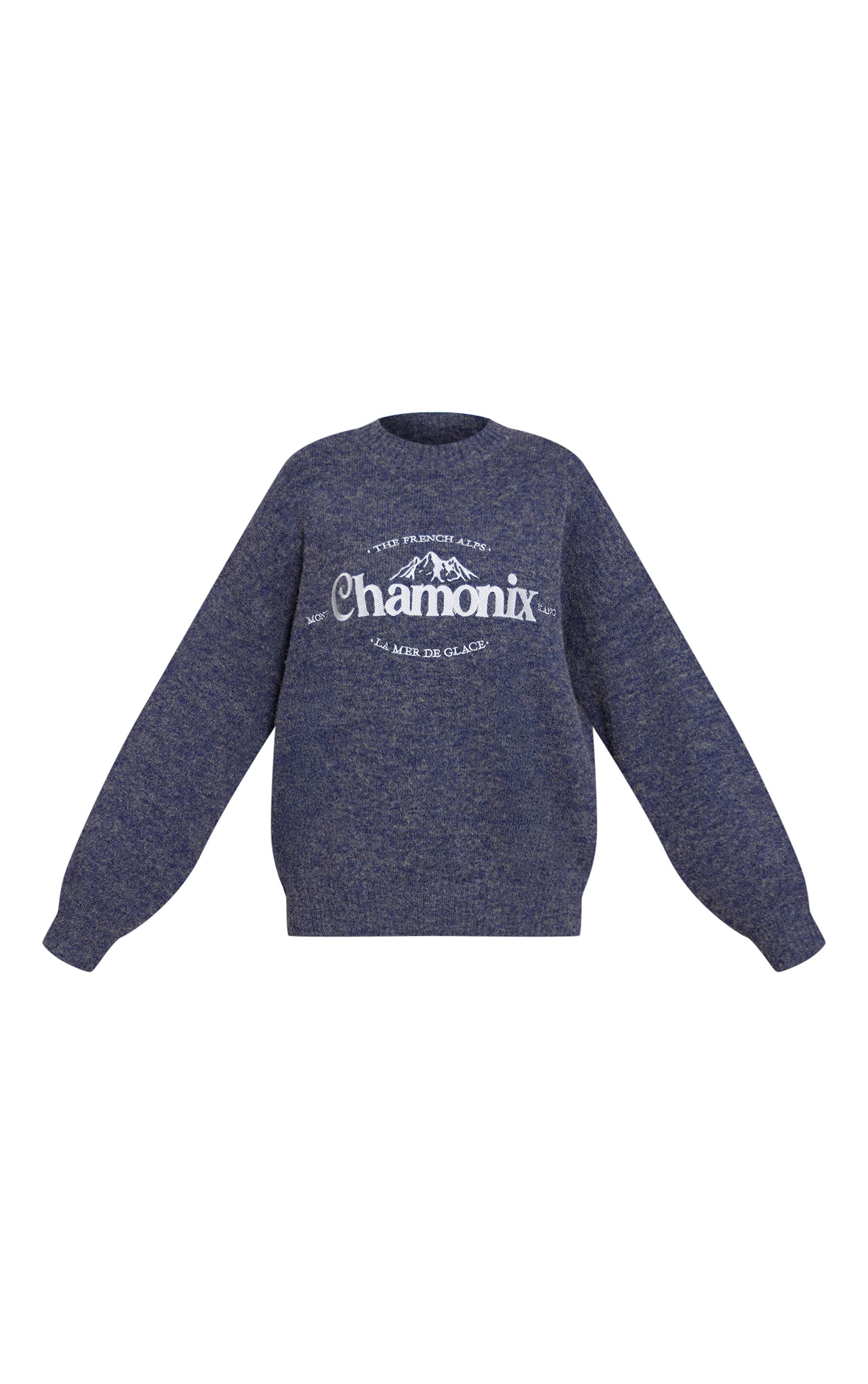 Bleu Synthétiquell Tricoté À Slogan Chamonix Chiné