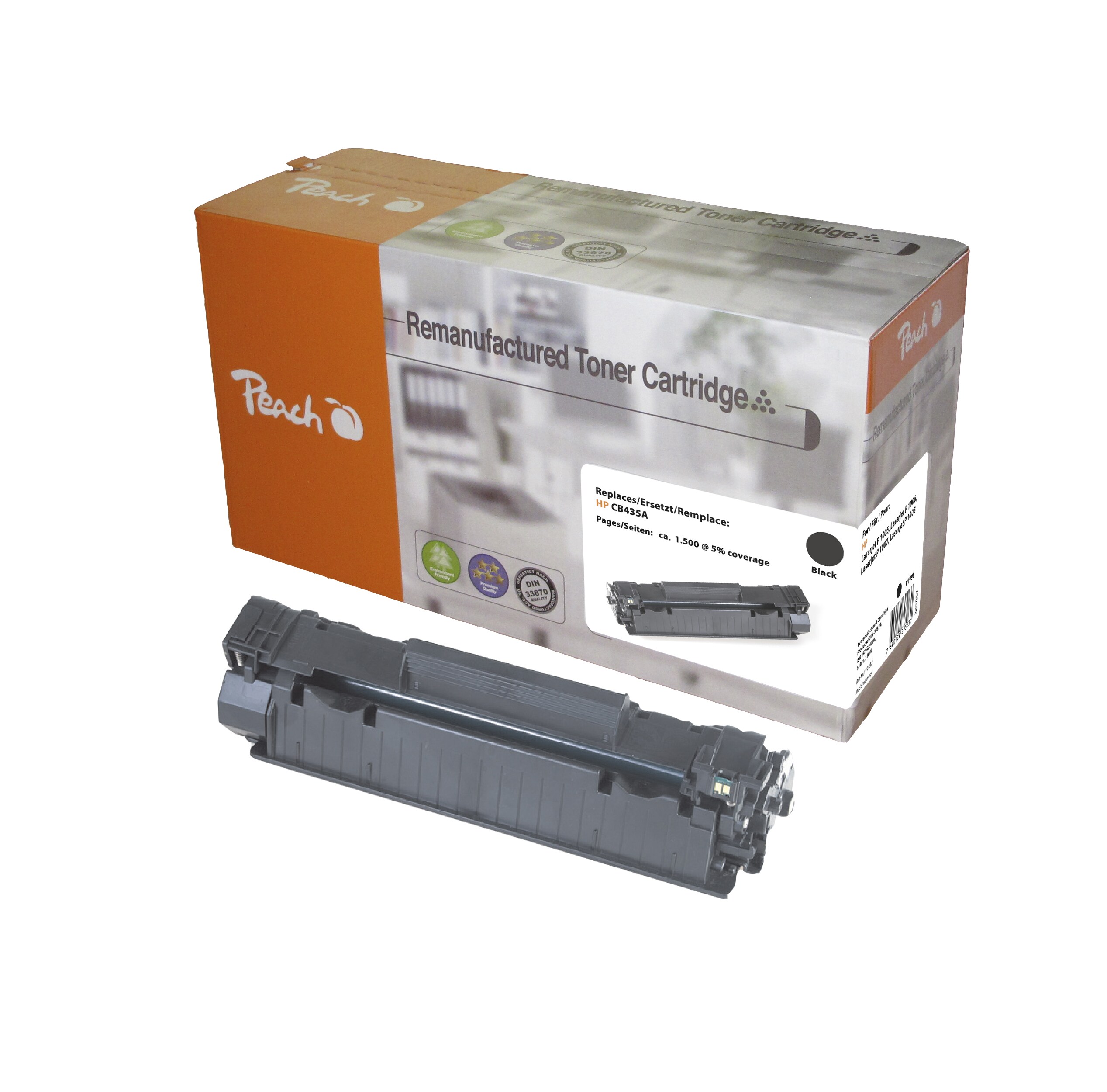 Peach HP 35 ABK Toner bk ersetzt HP No. 35A BK, CB435A für z.B. HP LaserJet P 1005, HP LaserJet P 1006, HP LaserJet P 1007, HP LaserJet P 1008 (wiederaufbereitet)