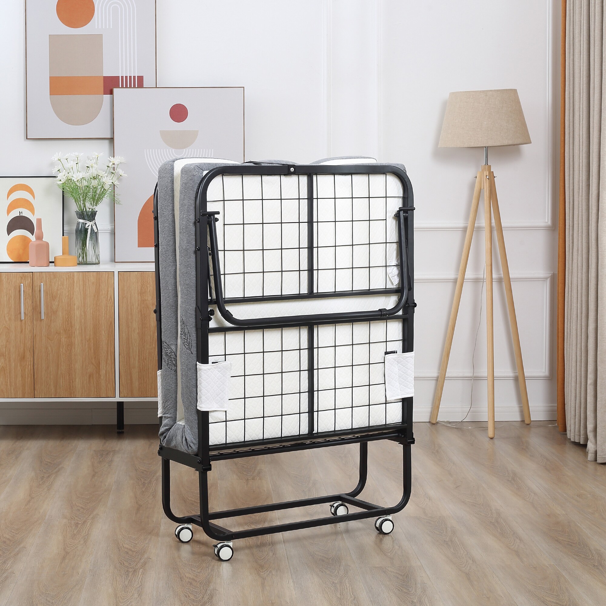 HOMCOM Klappbett mit Reißverschluss, 4 Universalrädern schwarz, weiß 200L x 75B x 42,5H cm
