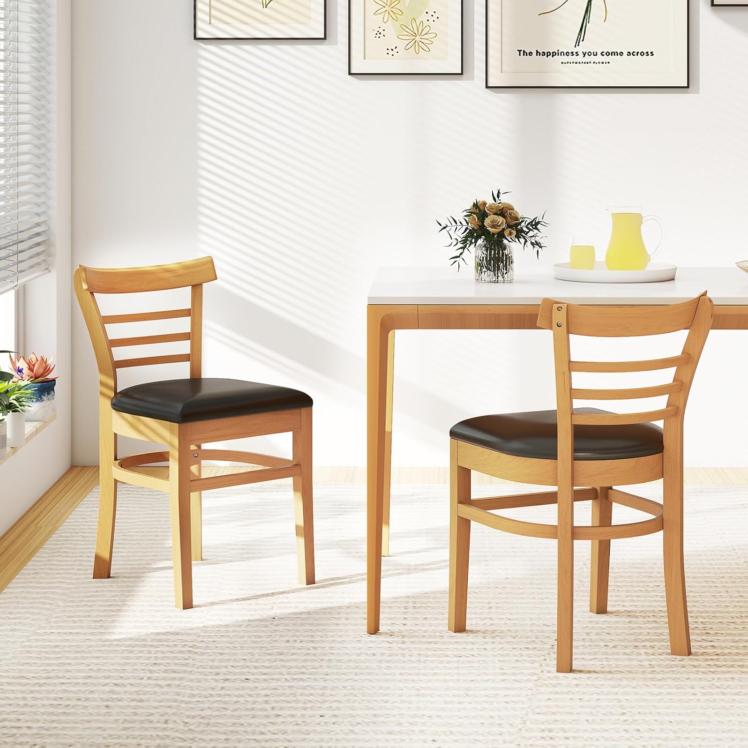 COSTWAY Esszimmerstühle 2er Set, Küchenstühle Holz, Esstisch Stühle mit gepolsterter Sitz, Holzstühle bis 180 kg belastbar, für Esszimmer, Küche (Natur)