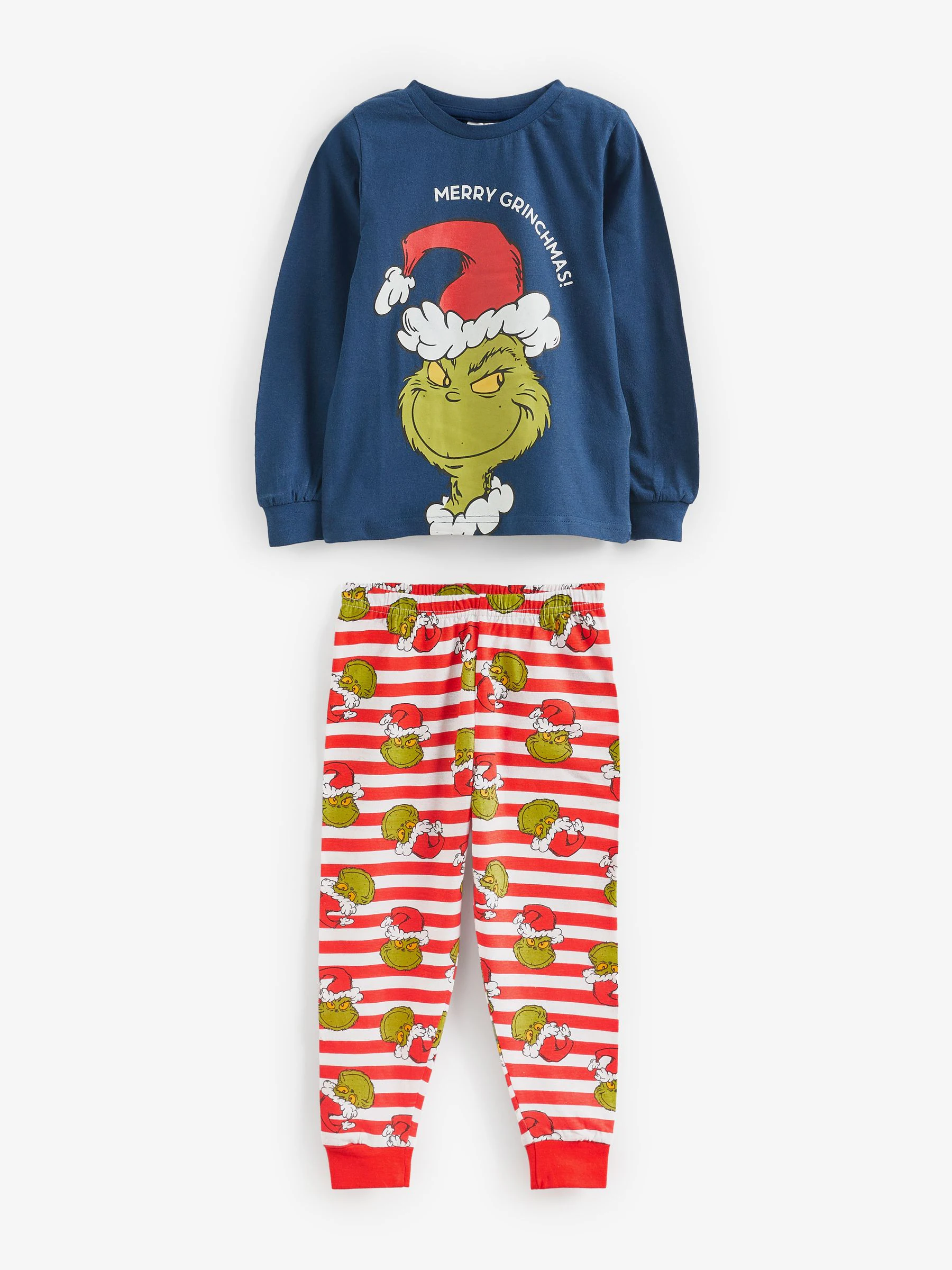 Blauw - Vanilla Underground The Grinch jongenspyjama met lange mouwen en lange pijpen van 100% katoen kerstset
