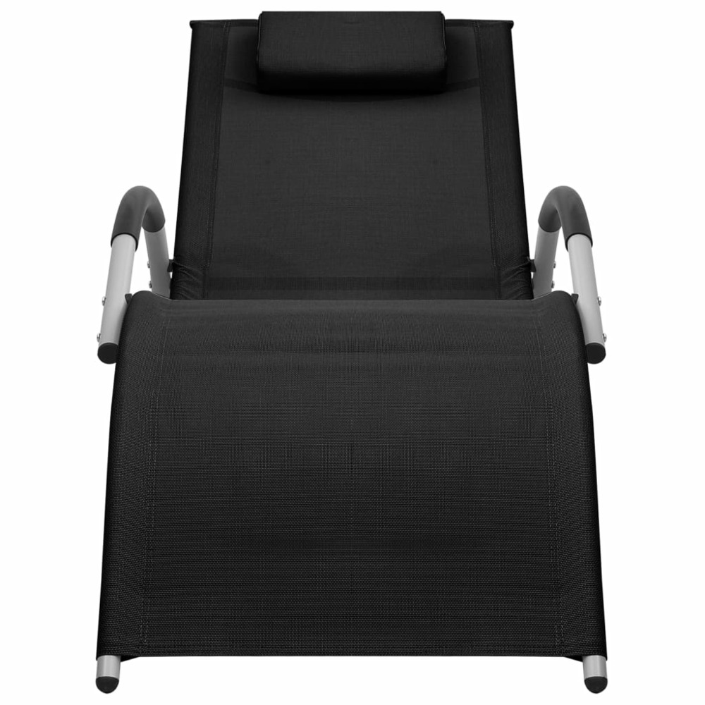 Transat chaise longue bain de soleil lit de jardin terrasse meuble d'extérieur textilène noir et gris