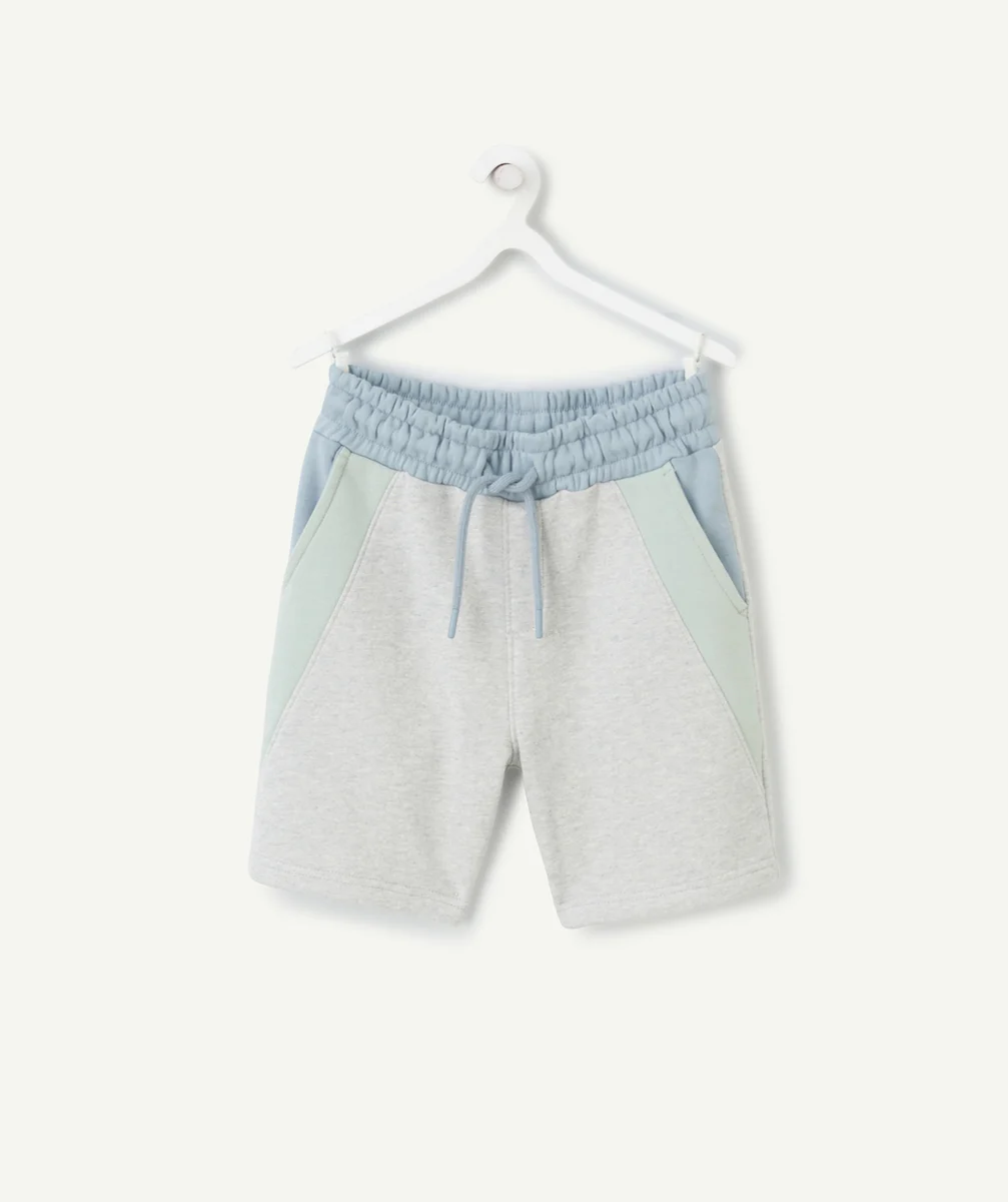 BERMUDA GARÇON EN COTON BIO GRIS VERT ET BLEU