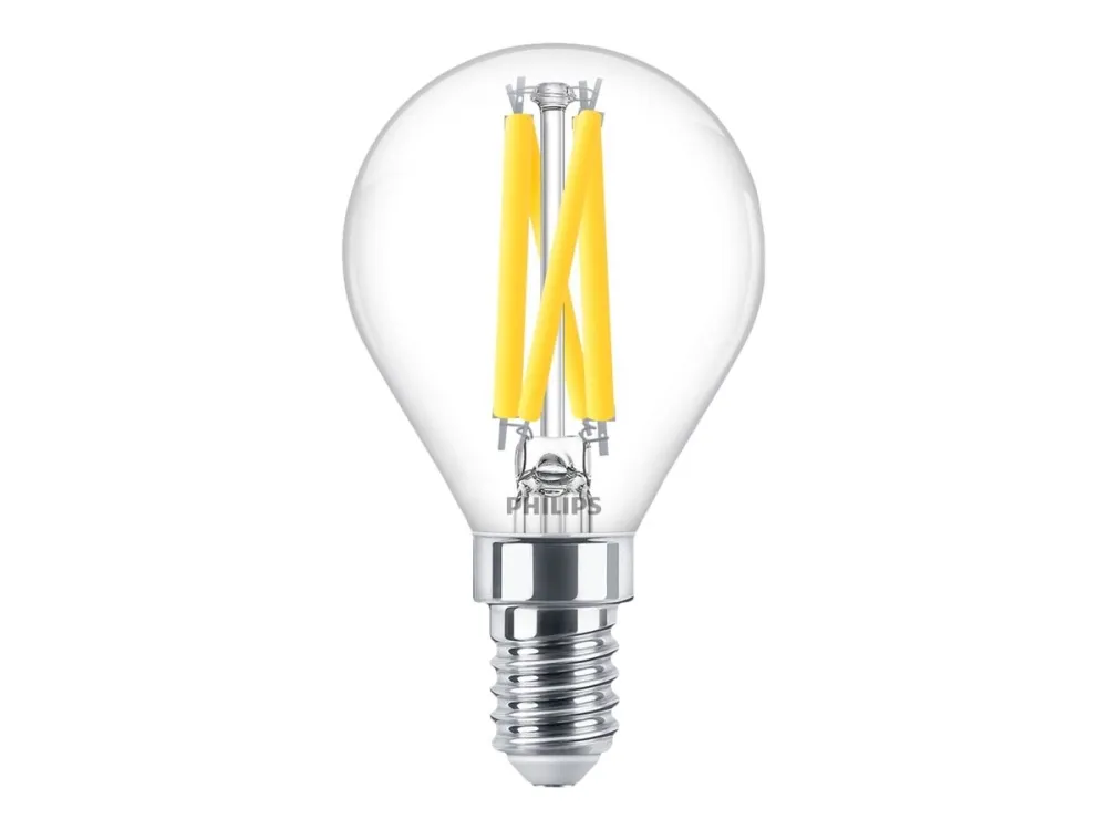 Philips - LED-filament-lyspære - form: P45 - klar finish - E14 - 3.4 W (tilsvarende 40 W) - klasse D - varmt hvidt lys - 2200-2700 K