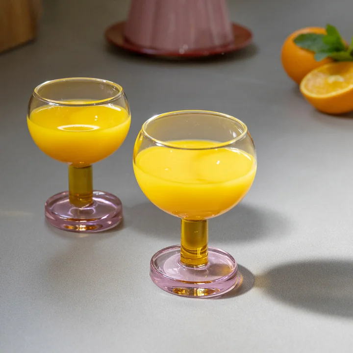 &klevering - Cantine Coupeglas, 200 ml, rosa / gelb (2er-Set)