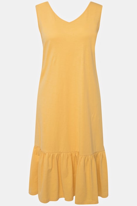 Midikleid, Volant, V-Ausschnitt, ärmellos, Biobaumwolle