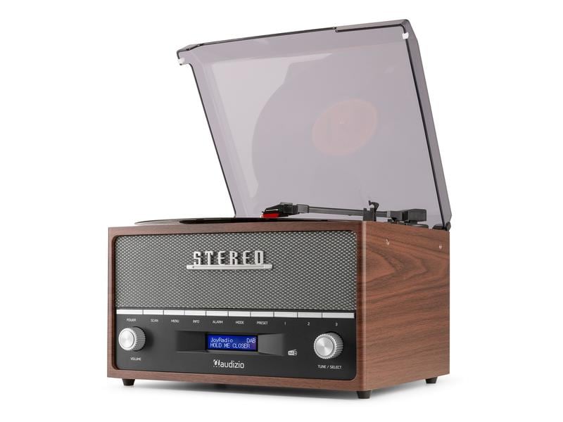 Audizio Plattenspieler mit Bluetooth Frisco Braun/Grau Plattenspieler mit Radio und Stereo-Lautsprechersystem