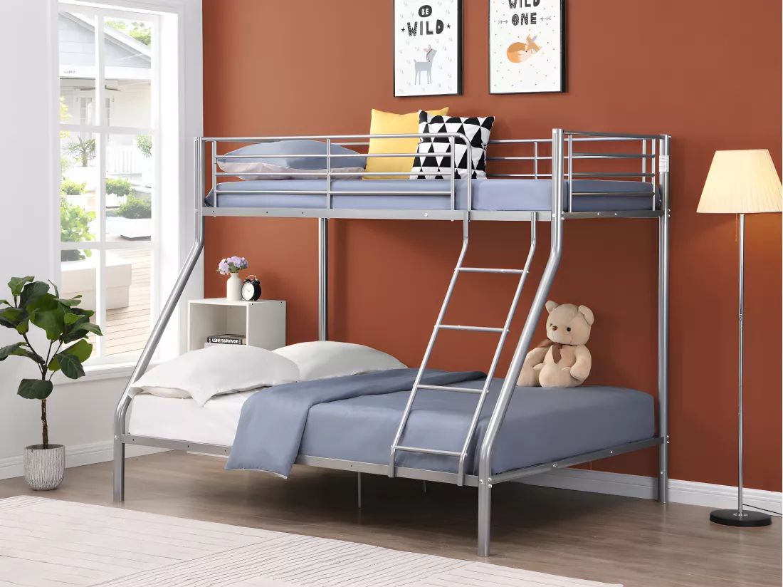 Lits superposés ELEVATIO IV - 90 et 140 x 190 cm - Acier - Argent + matelas