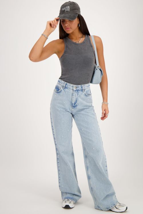 Grijze tanktop met rib structuur