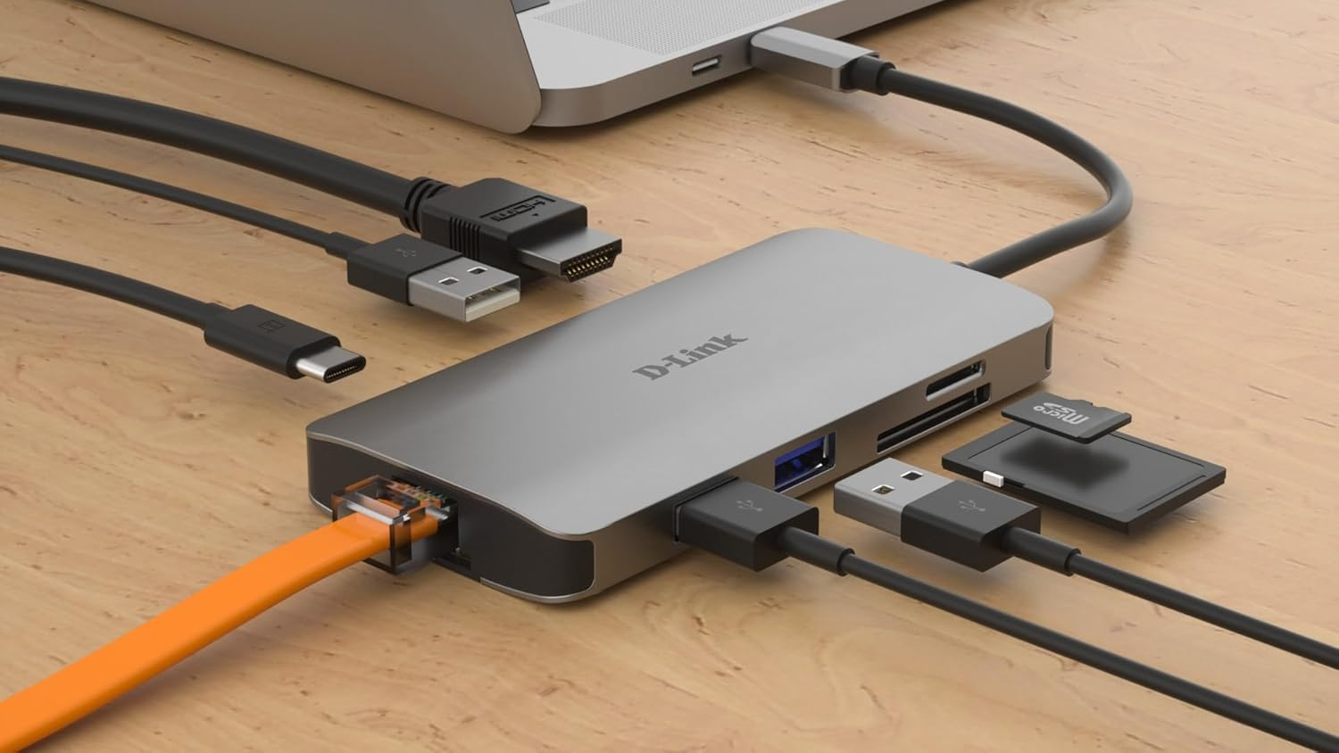 USB C 8 in 1 Multiport Adapter HUB mit HDMI 4K / 3x USB 3.0 / RJ45 / Thunderbolt 3 (PD/100W) / SD   MicroSD Kartenleser (DUB-M810) - Grau