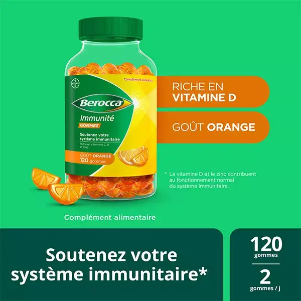 Berocca® Immunity 120 gomas Multivitaminas e Minerais Suplemento Alimentar Sabor Laranja