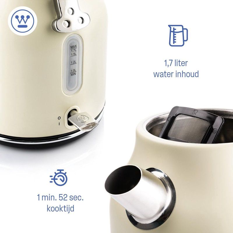 Westinghouse Retro Waterkoker - Beige - BPA-vrij - 1,7L - 2200W