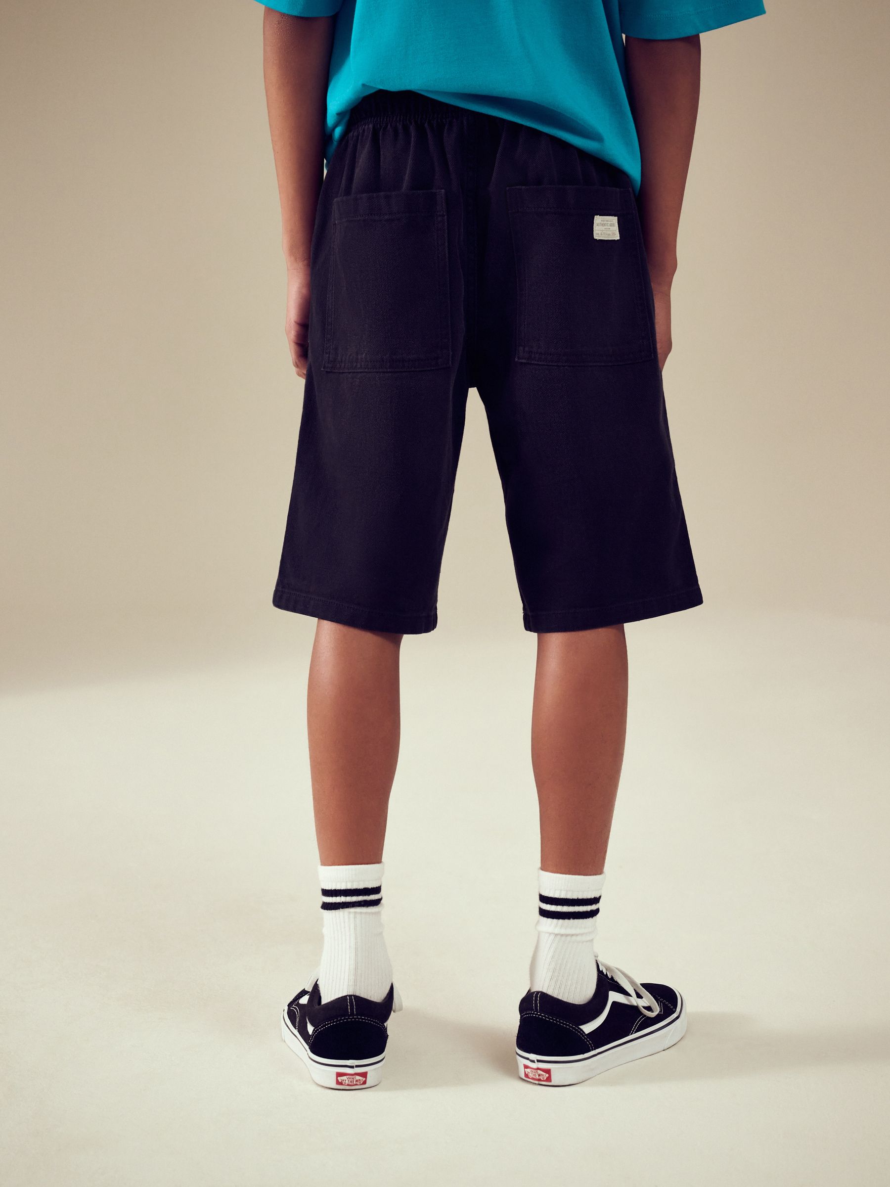 Zwart - Bermuda denim shorts met elastische taille (3 - 16 jr)