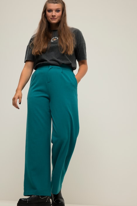 Hose, HighWaist, Wide Legs, Melange, teilelastischer Bund