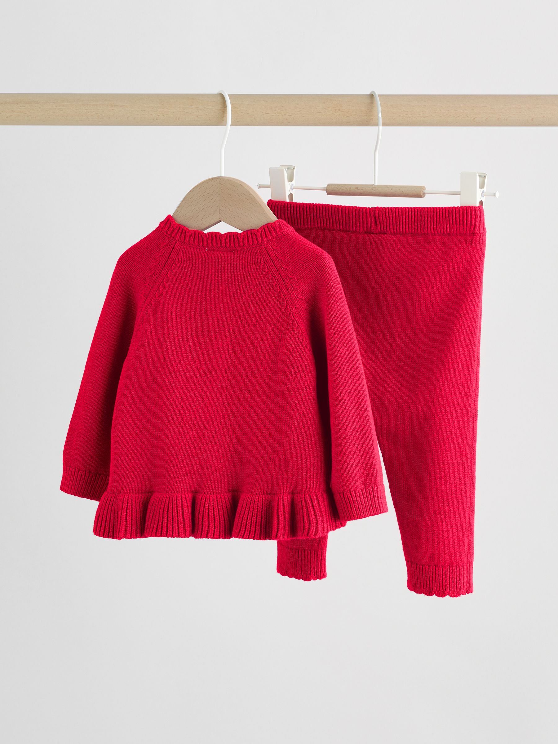 Rood - Gebreide babyvestset met strik en ruches (0mnd-3jr)