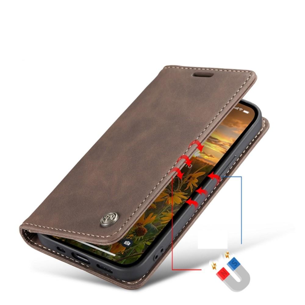 iPhone 14 Pro Leder Tasche Flip Wallet Etui mit Kartenfächern - Braun