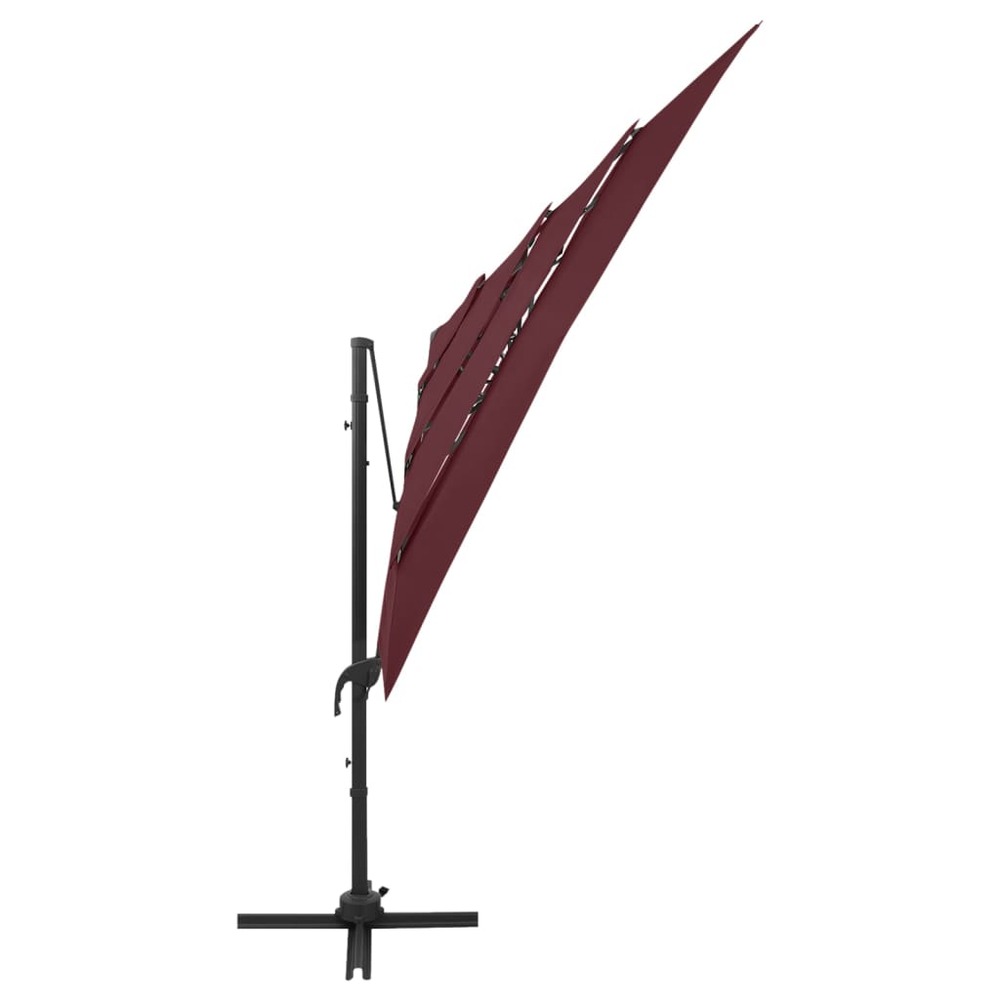 Parasol à 4 niveaux avec mât en aluminium 250 x 250 cm bordeaux