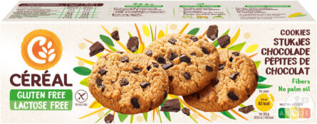 Céréal Cookies Aux Pépites de Chocolat Sans Gluten Et Sans Lactose 150g
