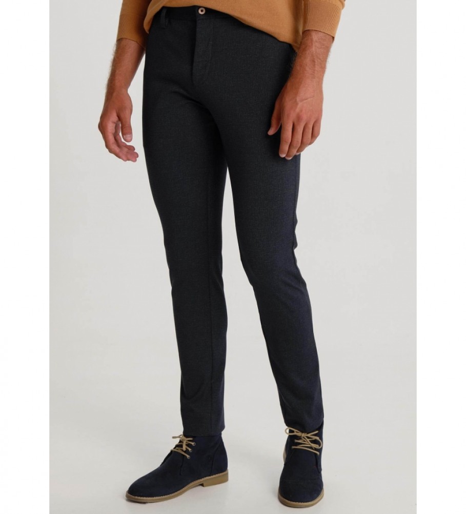 Victorio & Lucchino, Calças Chino Estampadas em Malha Azul Marinho V&L