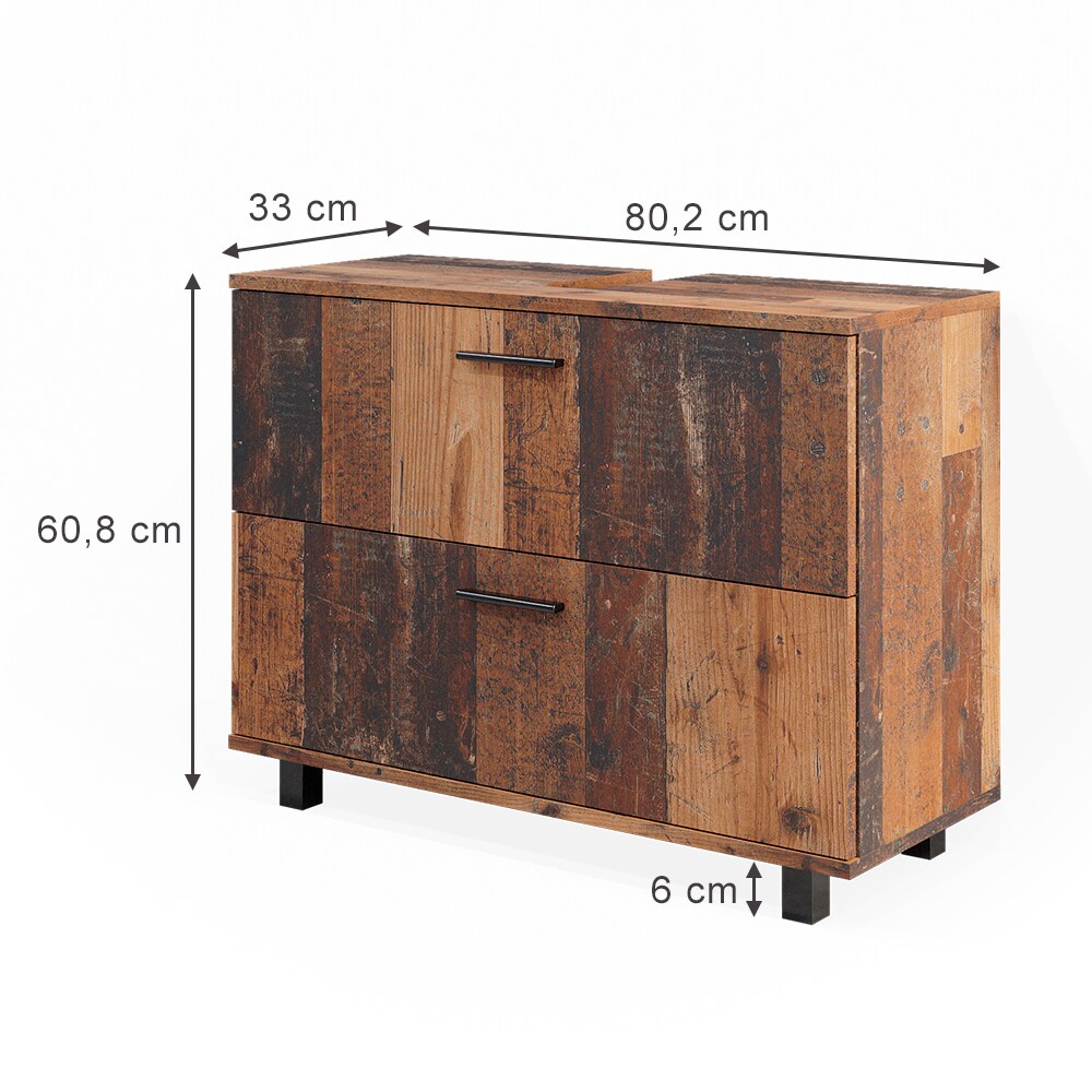 Vicco Waschtischunterschrank Waschbeckenunterschrank Ilias Old Style modern 80x61 cm Badezimmer Schrank Badschrank Badkommode Badmöbel 2 Schubladen