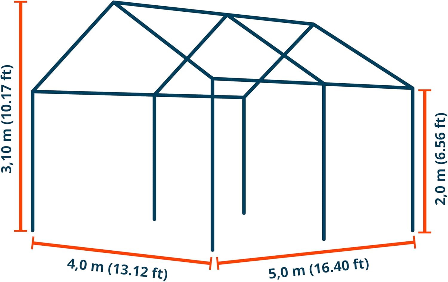 TOOLPORT Partyzelt Pavillon 4x5 m in weiß PE Plane 350 N Wasserdicht UV Schutz Festzelt Gartenzelt