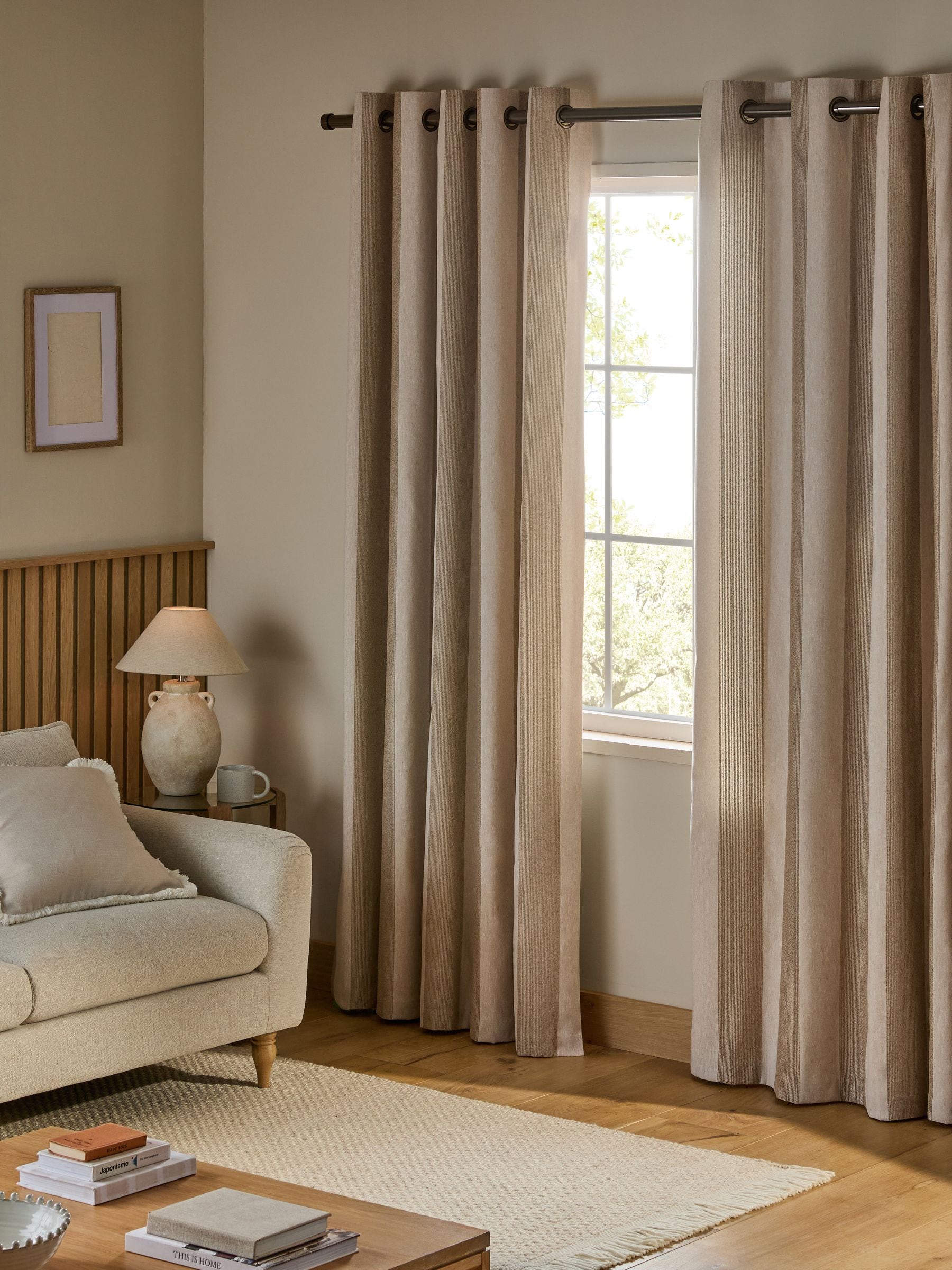Block Stripe Woven Eyelet Lined Curtains