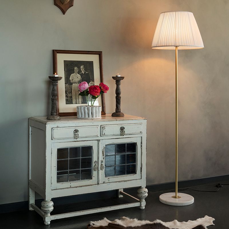 Retro vloerlamp messing met Plisse kap crème 45 cm - Kaso