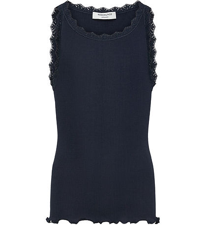 Rosemunde Top - Rib - Weiß - Navy m. Spitze