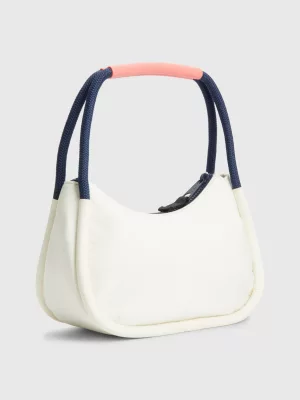 Bolsa de ombro com fecho de zíper e emblema