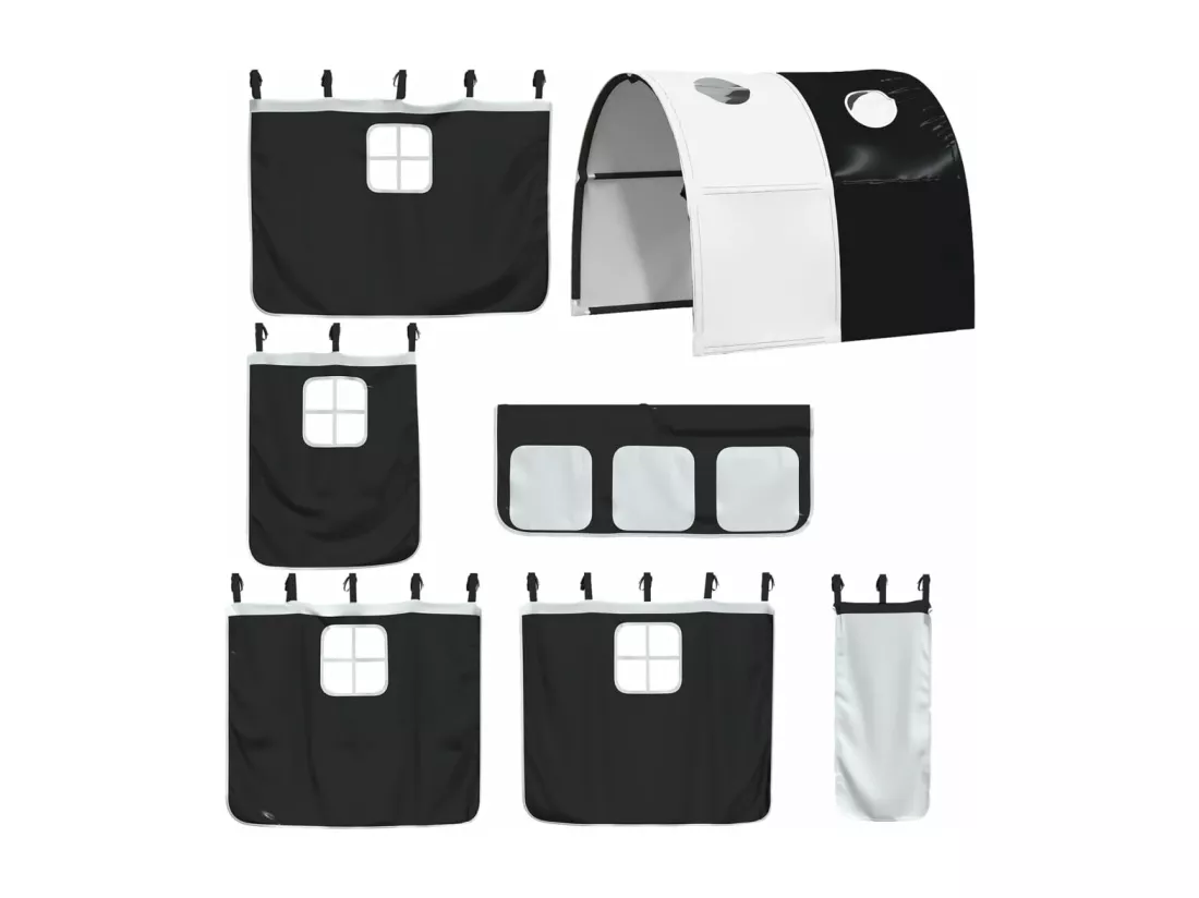 Lit mezzanine enfants et tunnel blanc/noir 90x190 cm pin massif