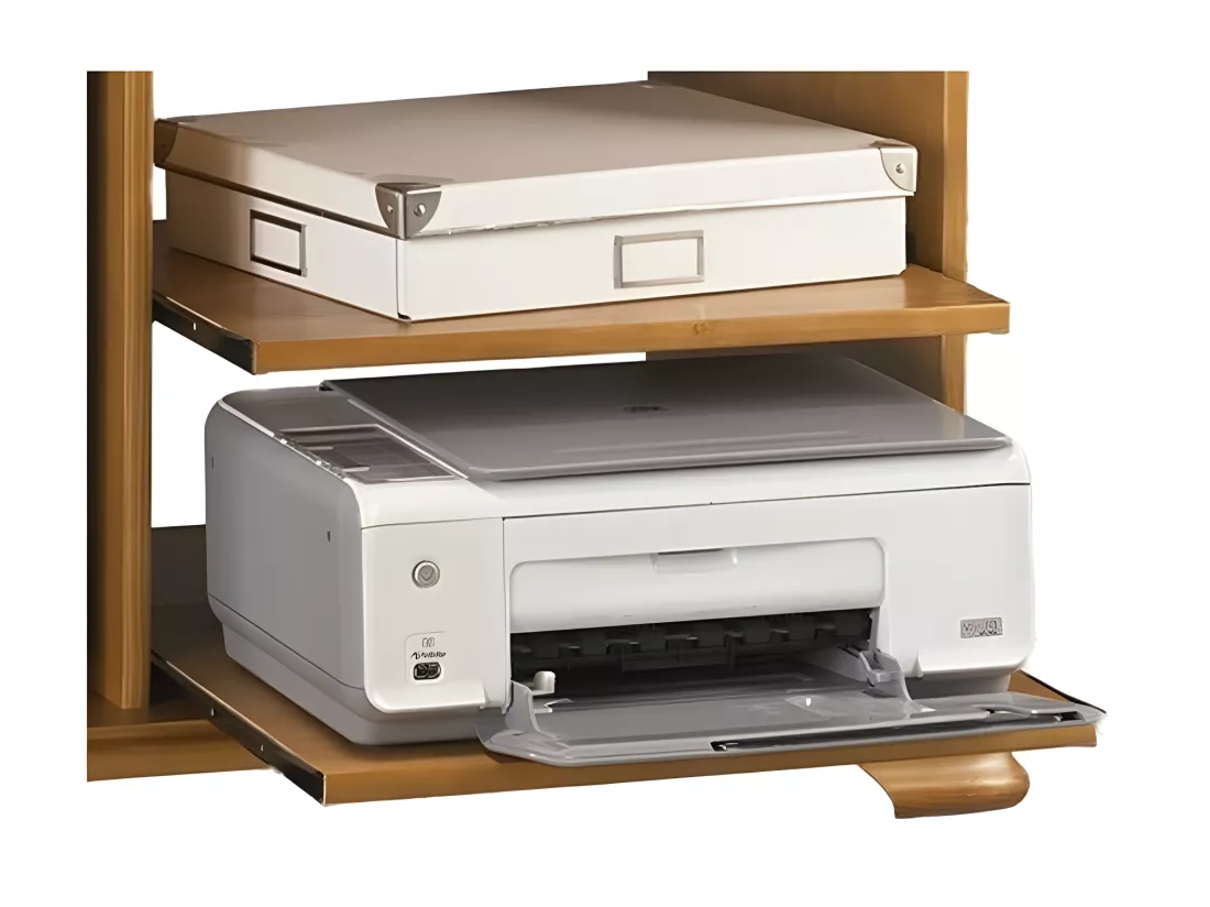 Meuble Informatique Pin Miel 5 Niches 4 Tablettes L 88 H 85.5 P 55 cm