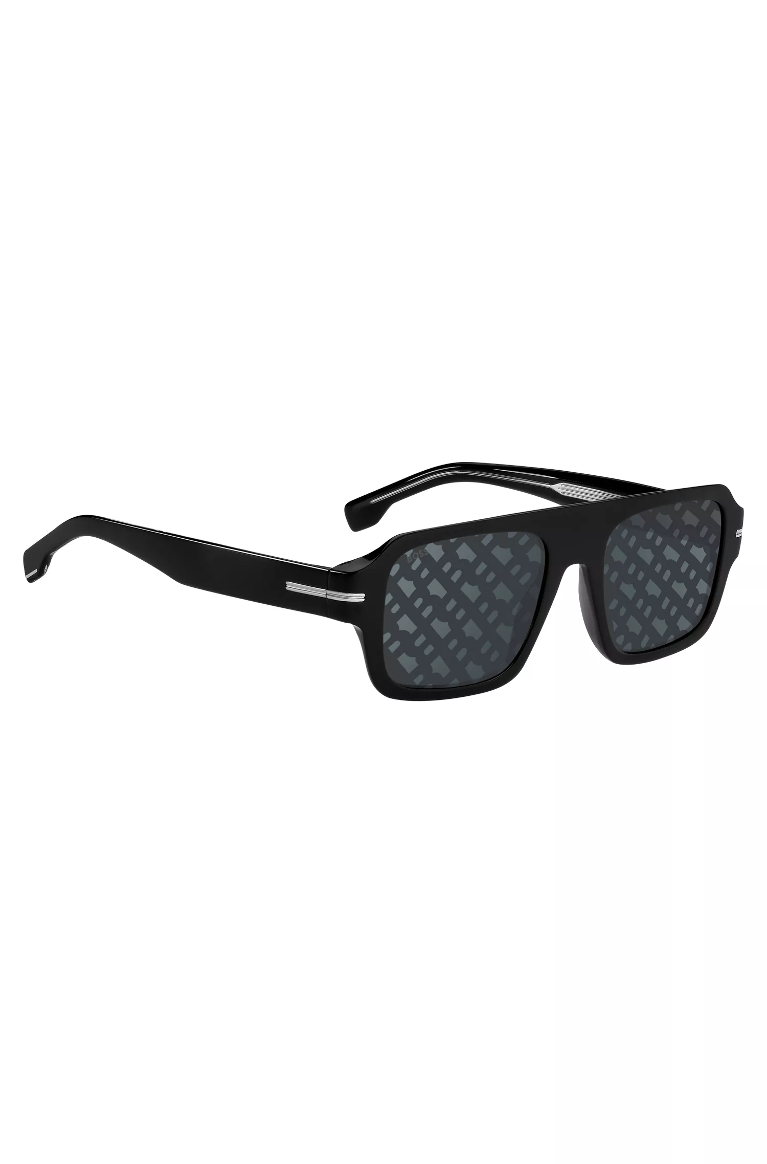 Óculos de sol BOSS em acetato preto com lentes estampadas com monograma.
