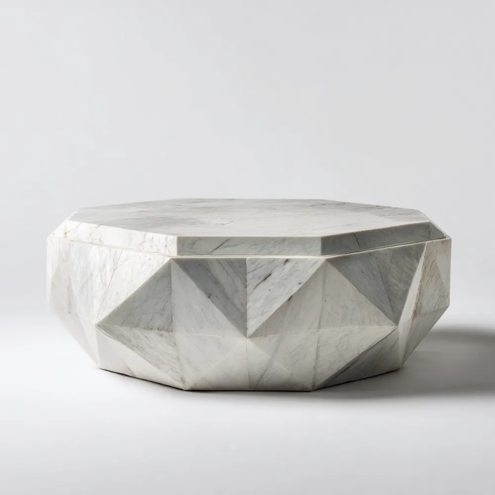 Marmor Couchtisch Skulptural 90x90x30 cm – Weiß – Modern