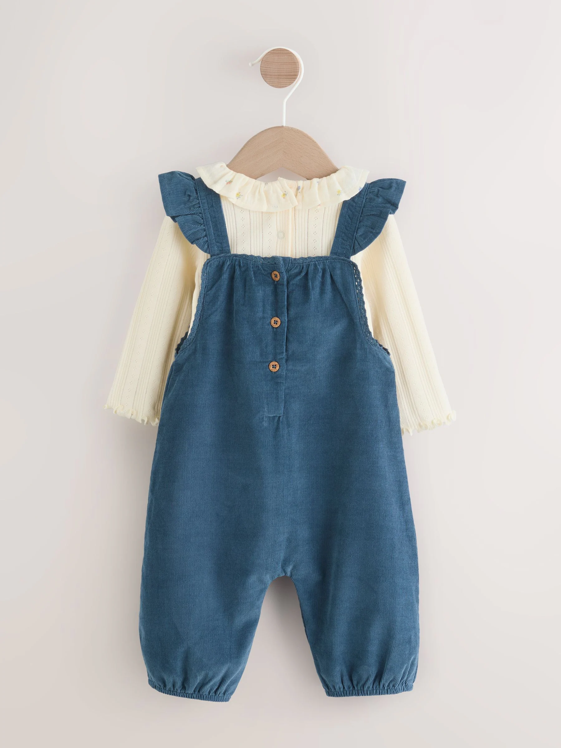 Marineblauw geborduurd - Baby Print Bodysuit met Lange mouwen en Corduroy bretelbroeken Set 2 Pieces (0mnd -2jr)