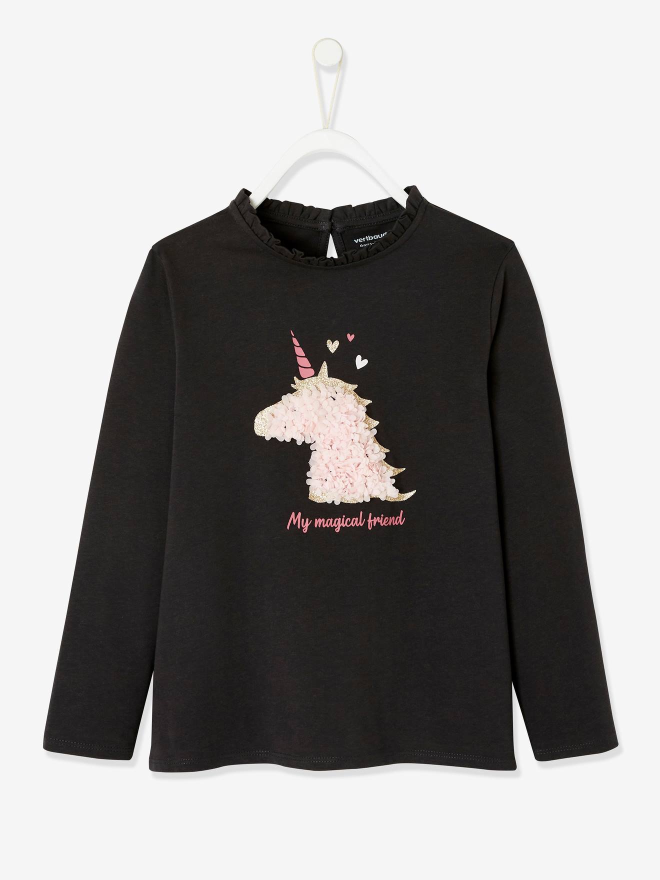Camiseta com estampa de fantasia e detalhes de babados, certificação Oeko-Tex®, para meninas, cor amarelo curry.