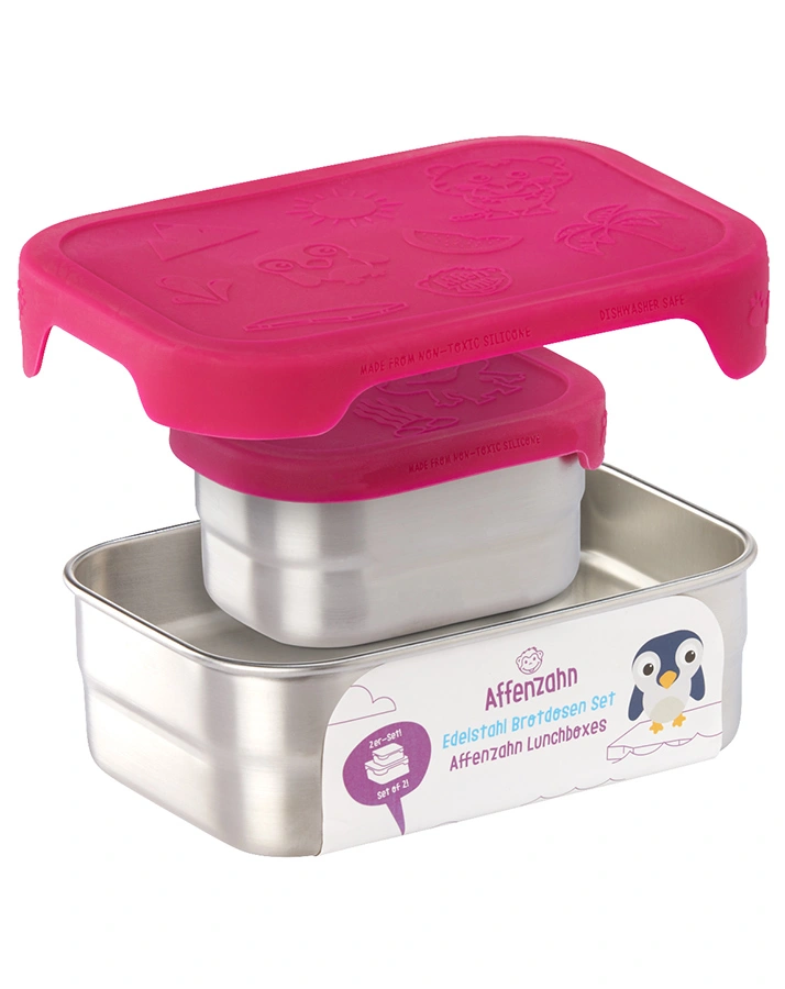 Edelstahl-Brotdose EULE 4-teilig in silber/pink