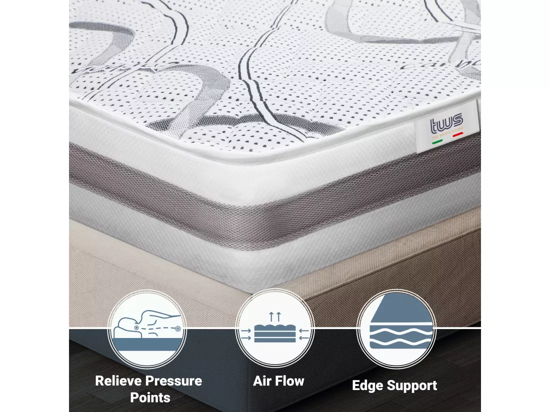 Matelas Double King-Size 180x200 à mémoire de forme | Memory Foam | Hauteur 22 cm | Made in Italy