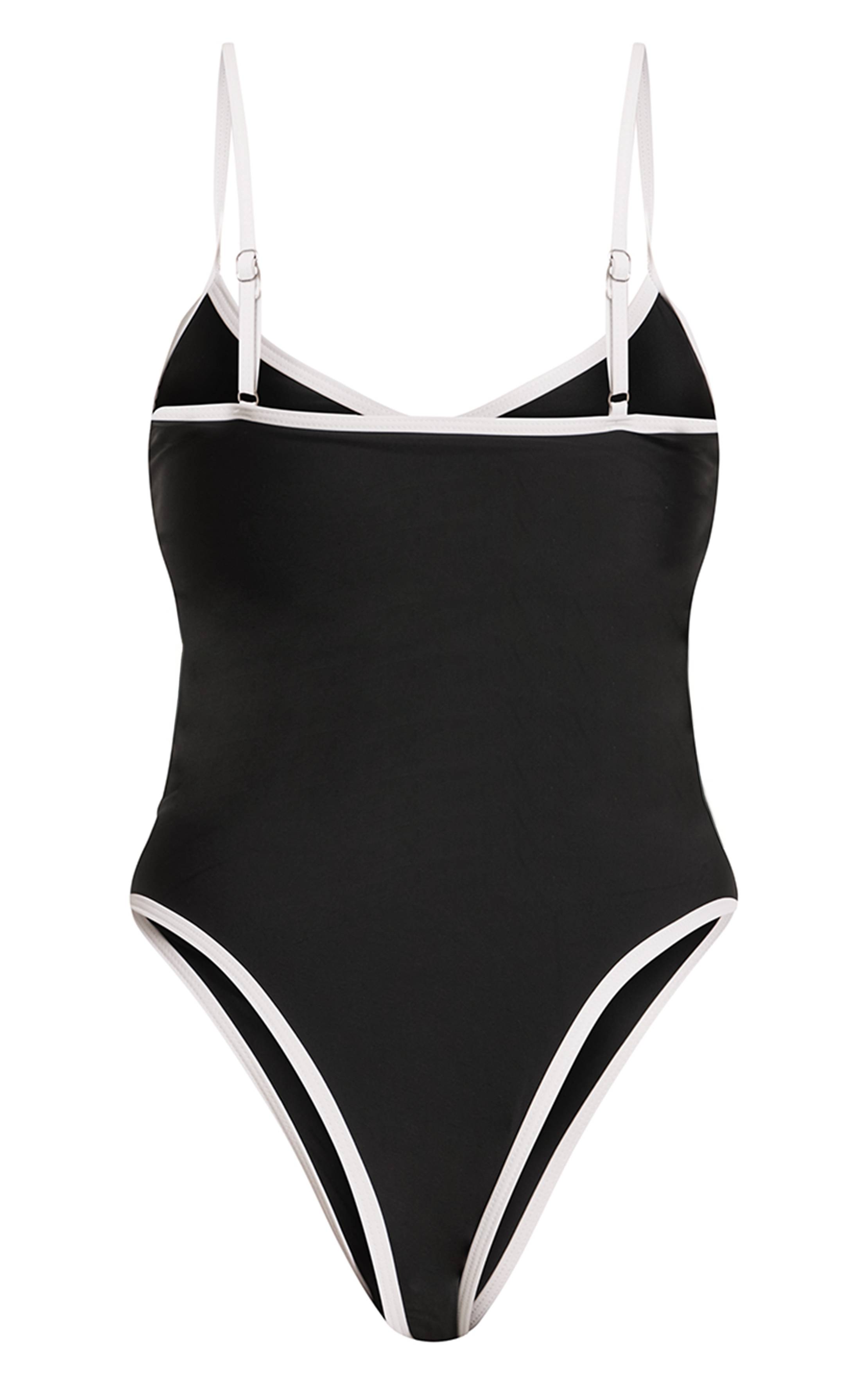 Noir Maillot De Bain Galbant À Liserés Contrastés Shape