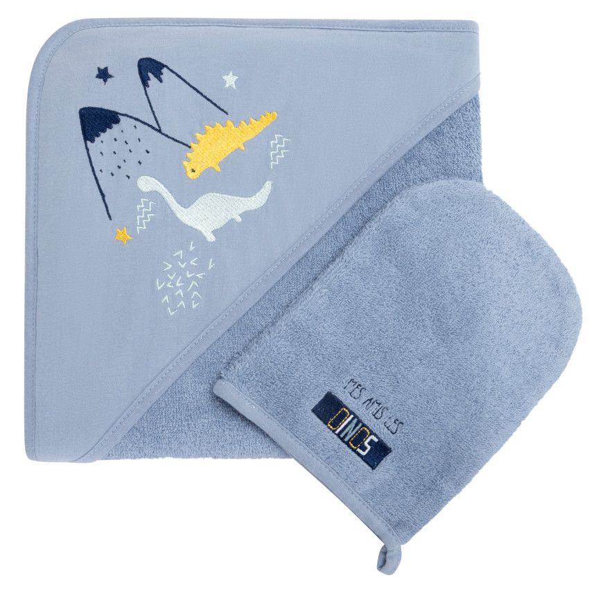 Set de bain cape + gant de toilette Mes Amis les Dinos - Bleu moyen