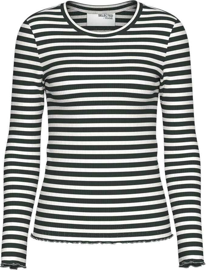 Selected Femme SLFANNA LS CREW NECK TEE STR NOOS Scarab/w snow white stripes