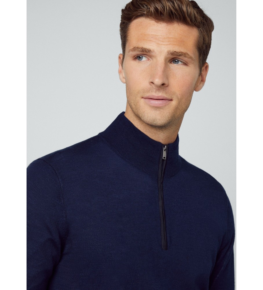 Hackett Jersey Merino Silk Zip Azul Marinho