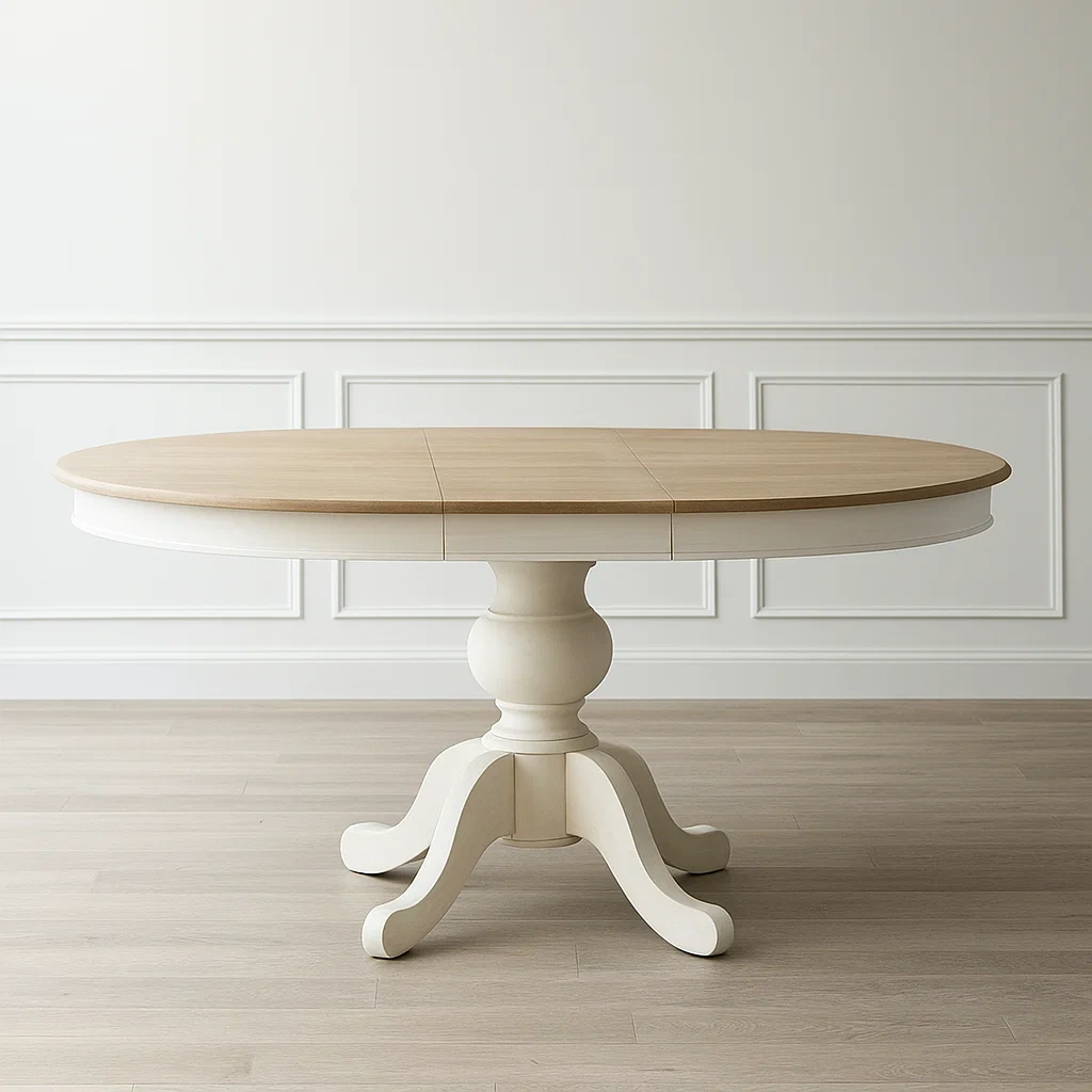 Tables à manger ovale en bois massif blanc/beige 160x90x75 cm