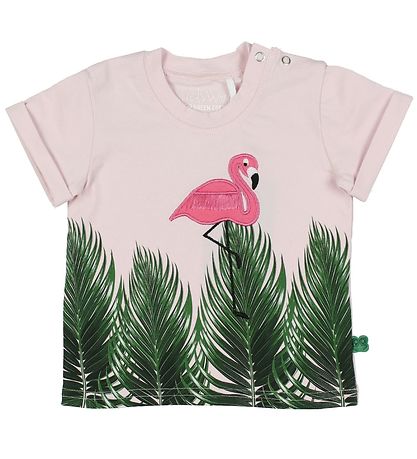 Freds WoRød T-shirt - LyseRød m. Bladprint/Flamingo